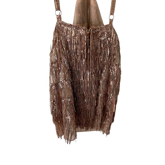 Bronx and Banco Isle Mini Dress Fringe Sequin Halter Neck Cocktail Gold Size 8 - Picture 6 of 15